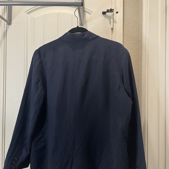Adolfo Studio Navy Blazer Jacket Womens Size 14P Long Sleeve Linen Blend Career - Picture 6 of 9